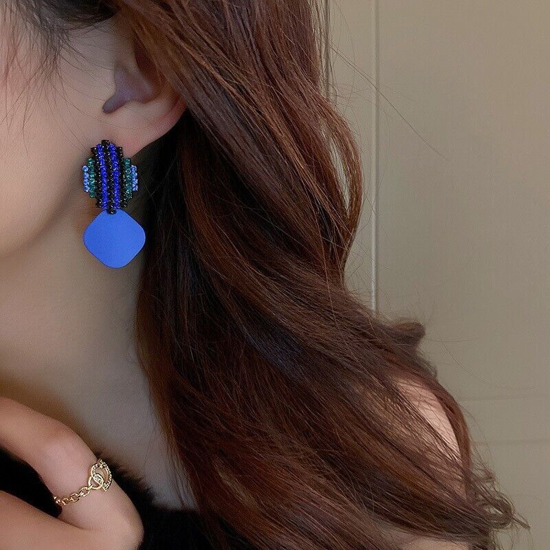 925 Silver pin dark blue earrings fashion creative personality temperament party