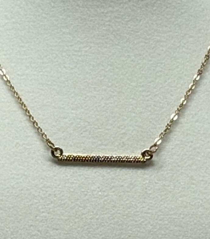 Gold Tone Bar Pendant Necklace Metal Cable Chain, No Stone, Chain Pendant