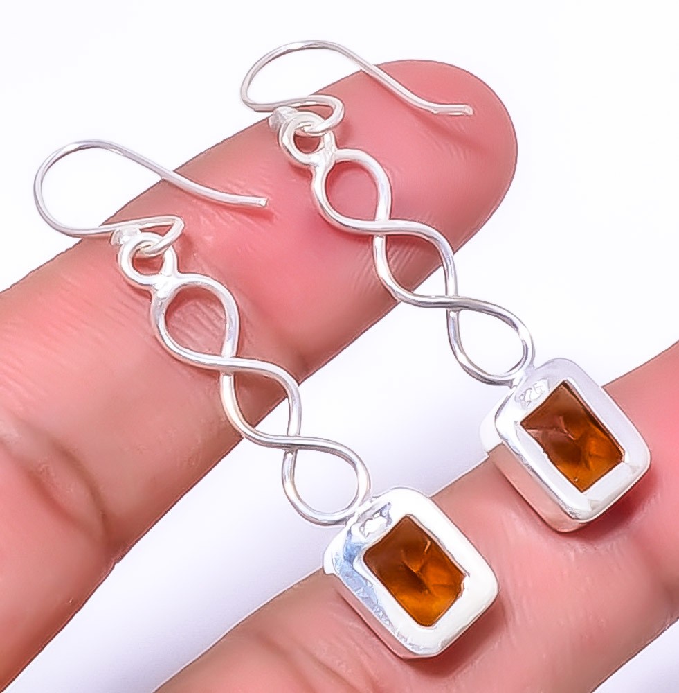 Smoky Quartz Gemstone 925 Silver Plated Spiral Earring 1.79″ A37