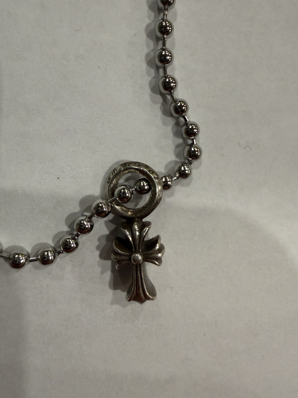 Chrome Hearts Cross Pendant Stack CH Ball Chain Necklace Sterling Silver .925