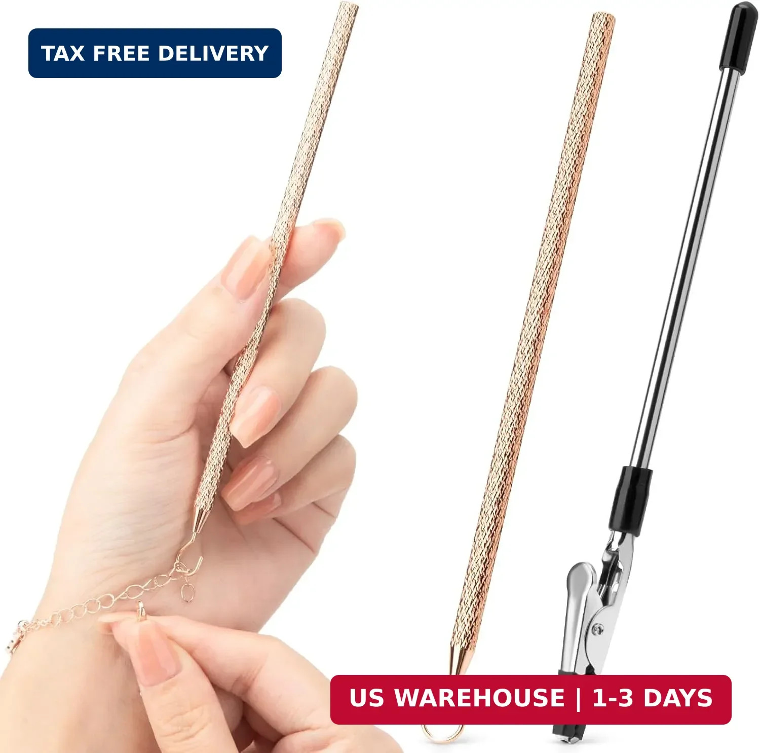 2 Pcs Bracelet Helper Tool, Portable Bracelet Helper with Rubber Tip Clip and 1m
