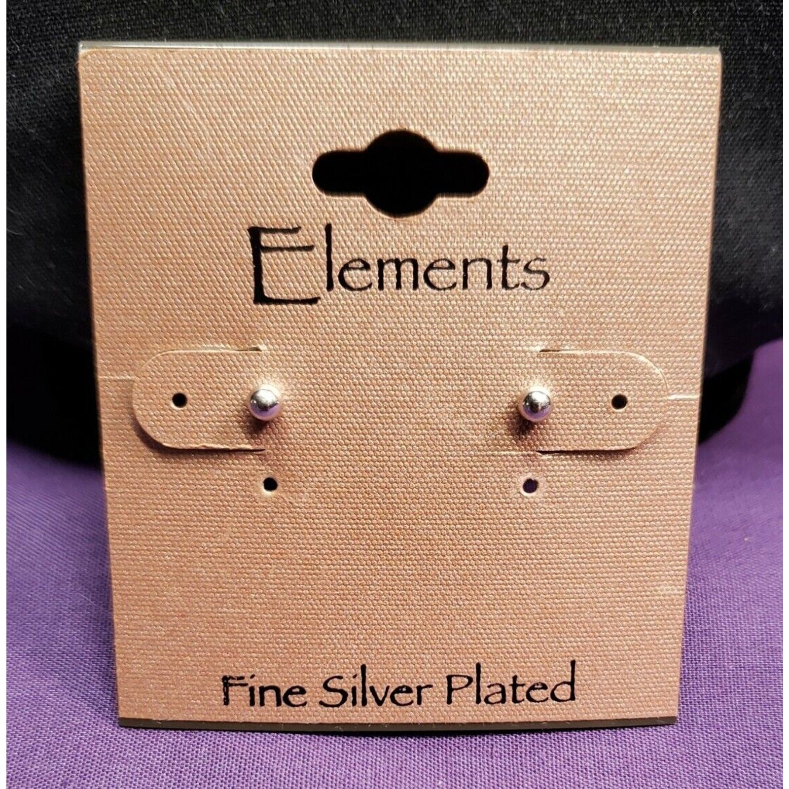 Elements Fine Silver Plated Tiny Ball Stud Earrings, with tags, ATI China stamp