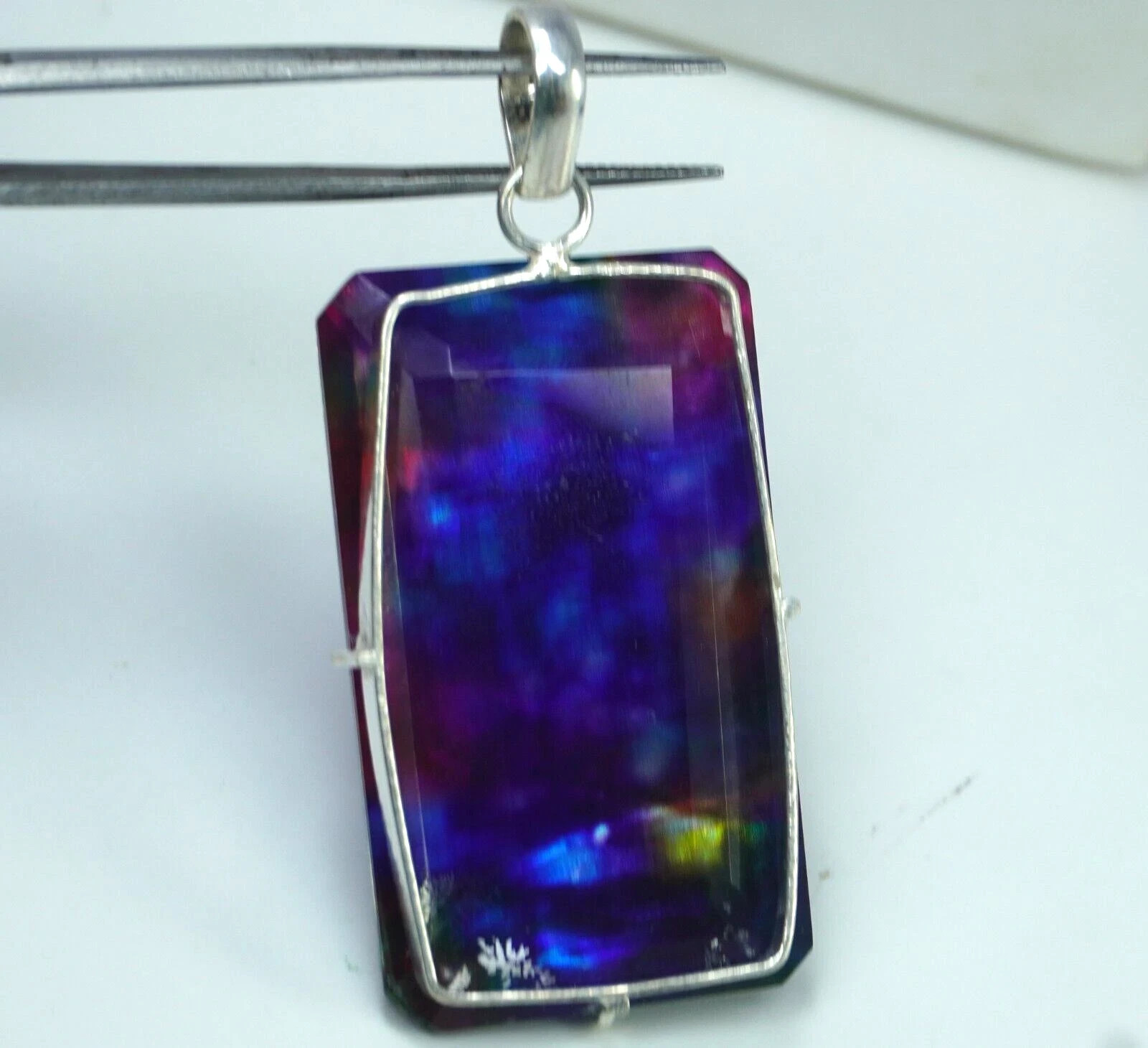 Certified 90 Ct Natural Ammolite 925 Solid Silver Rainbow Pendant Gemstone