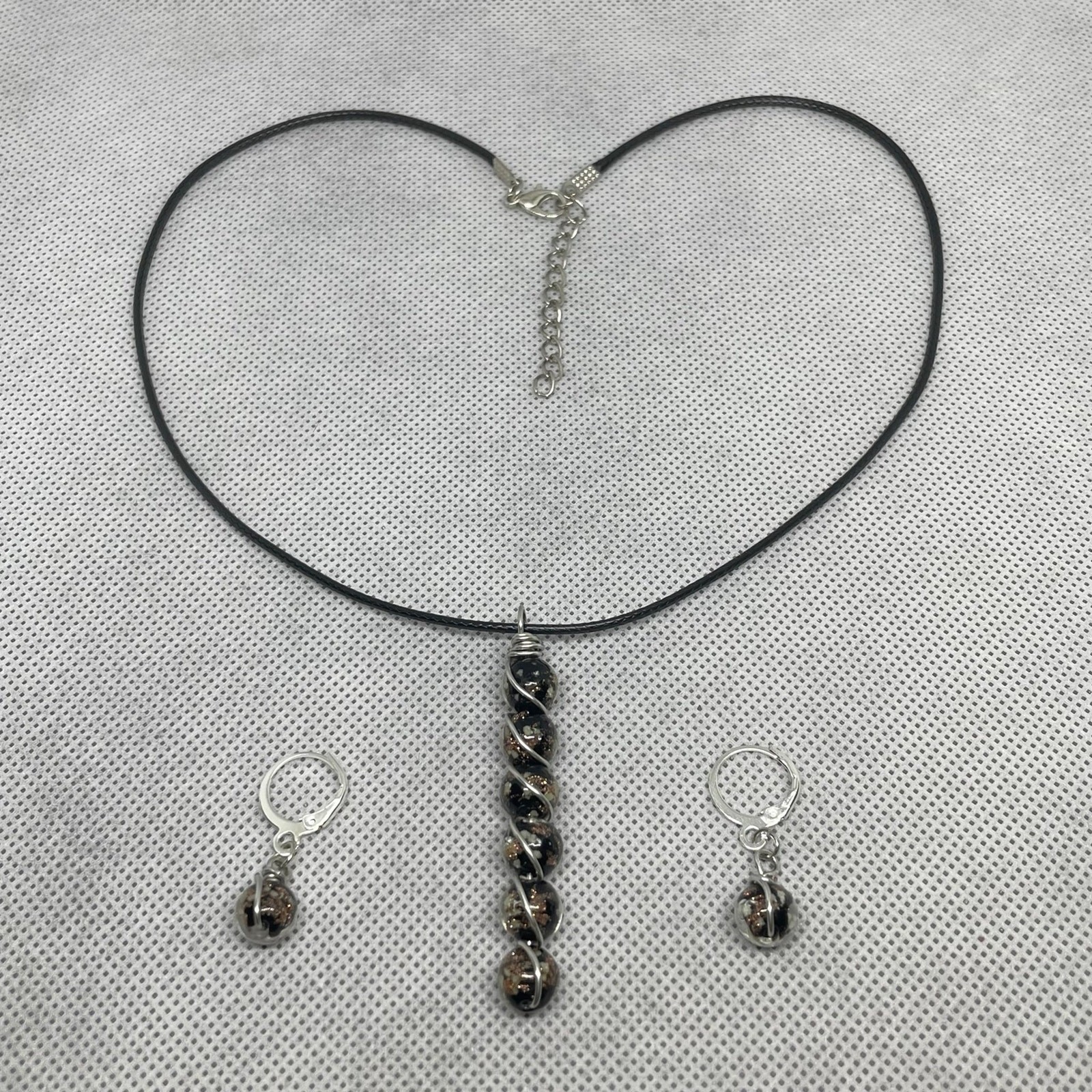 Black Firefly Beads Wrapped With Copper-core Wire Necklace & Earring Set