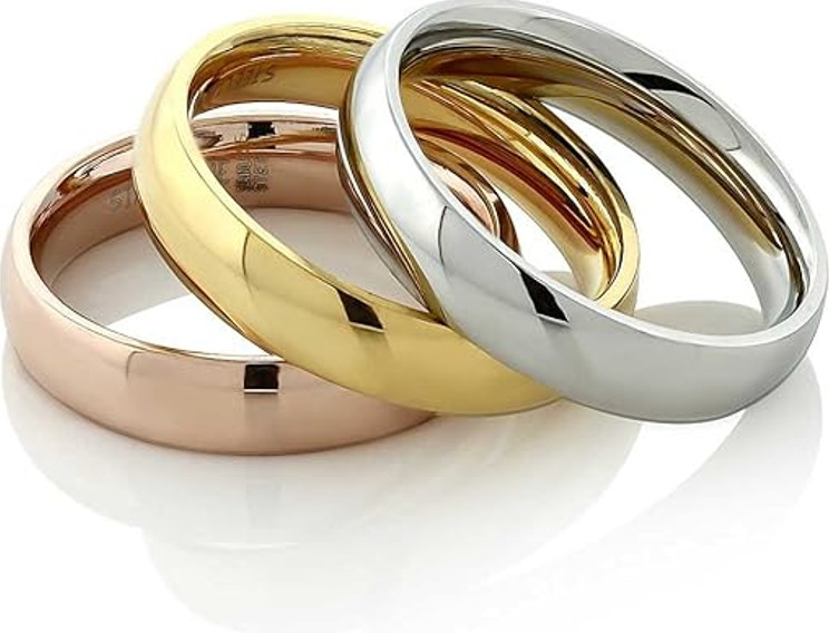 Gem Stone King Tri-Color Stacking Rings Set 3 Stainless Steel Bands Tri Tone 11