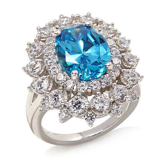 6.8 Ct Oval Cut Paraiba Tourmaline Ring In Sterling Silver