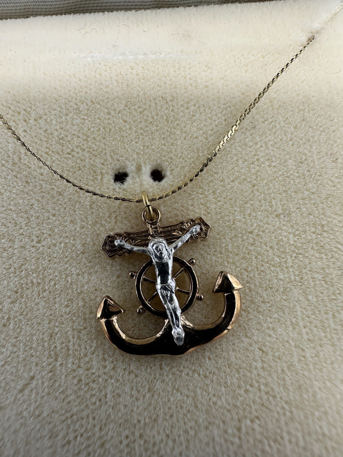 14k GF Gold filled Sailor Jesus Anchor Mariner Cross Pendant Jewelry Naval Navy