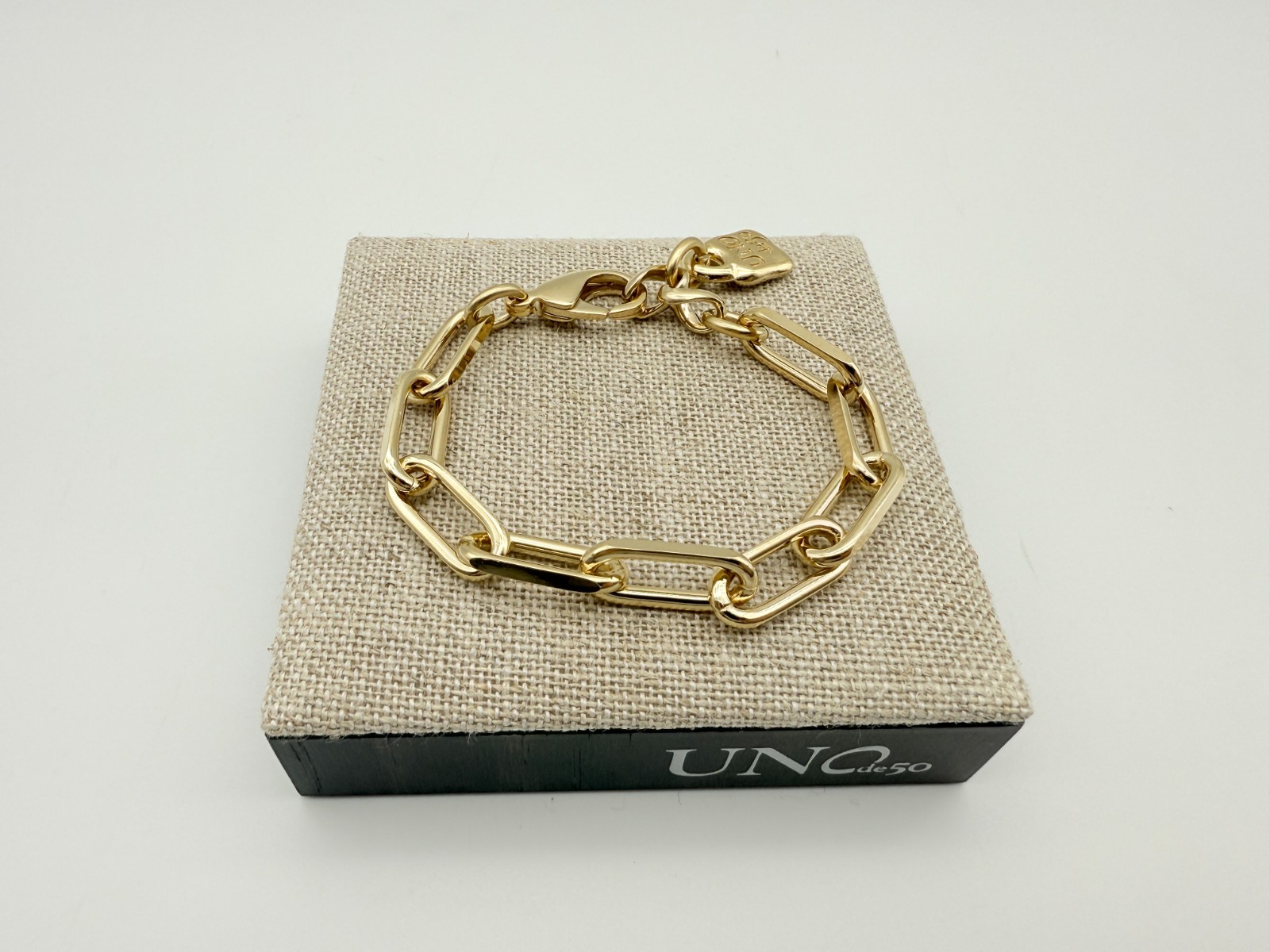 NEW Uno de 50 SER BRAVE 18k Gold Plated Chain Link Bracelet Size Medium