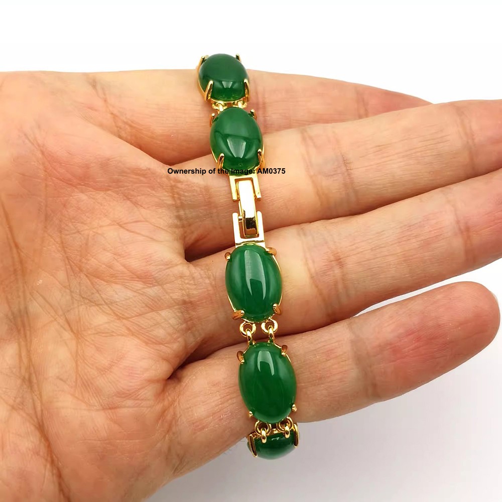 NEW Bracelet Heating Jade Yellow Plated Green Jade Bracelet For Women 7.1INCH