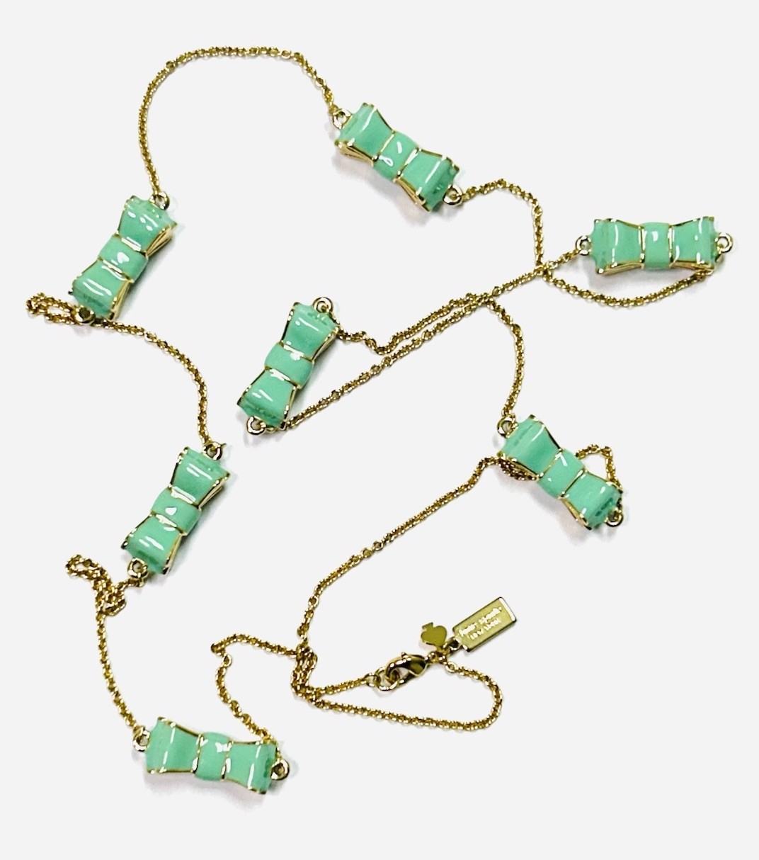 Kate Spade Mint Green Take A Bow Long Scatter Bow Ribbon Necklace EUC Cute!