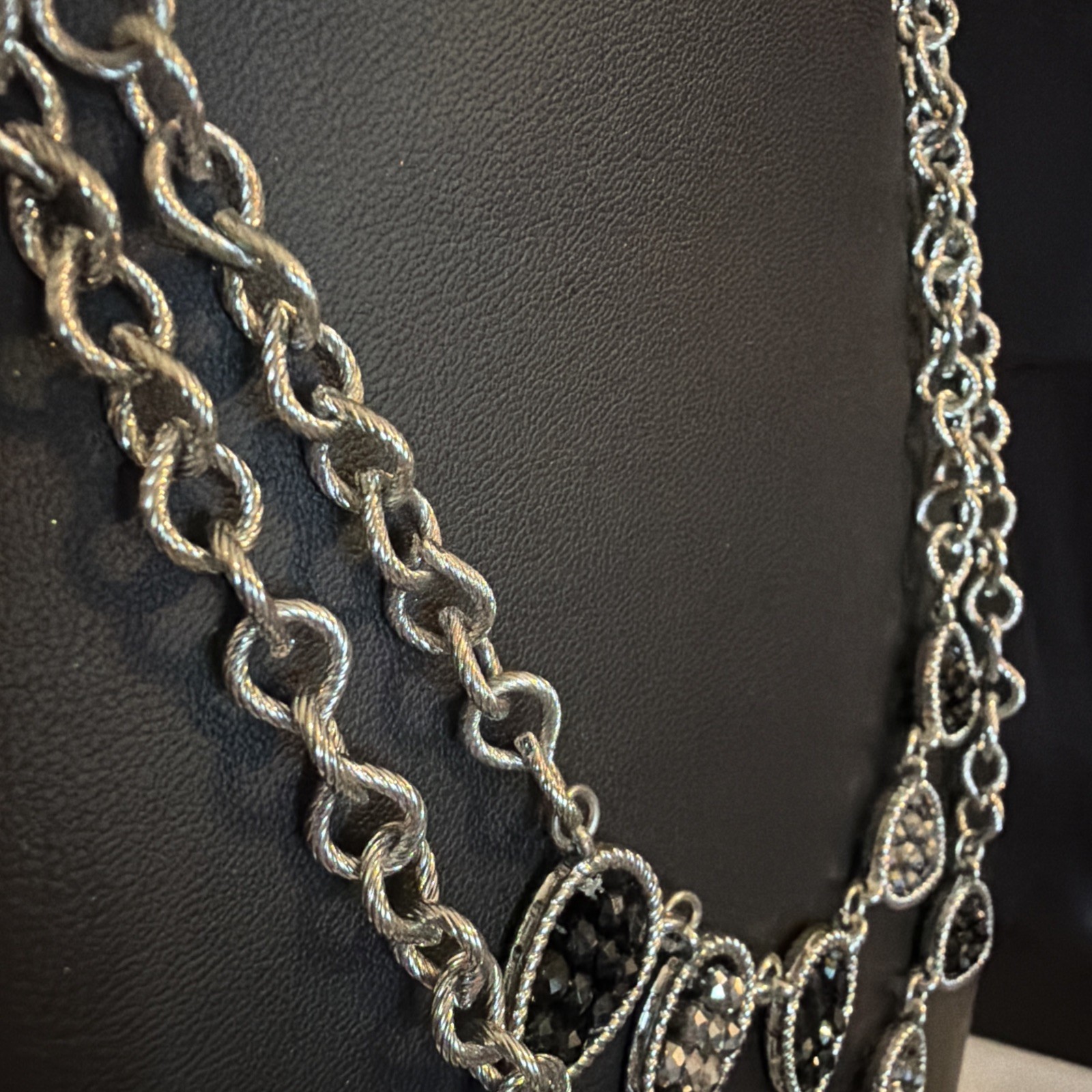 Statement Necklace Simply Vera Wang Double Strand 18-21 in. Black & Silvertone