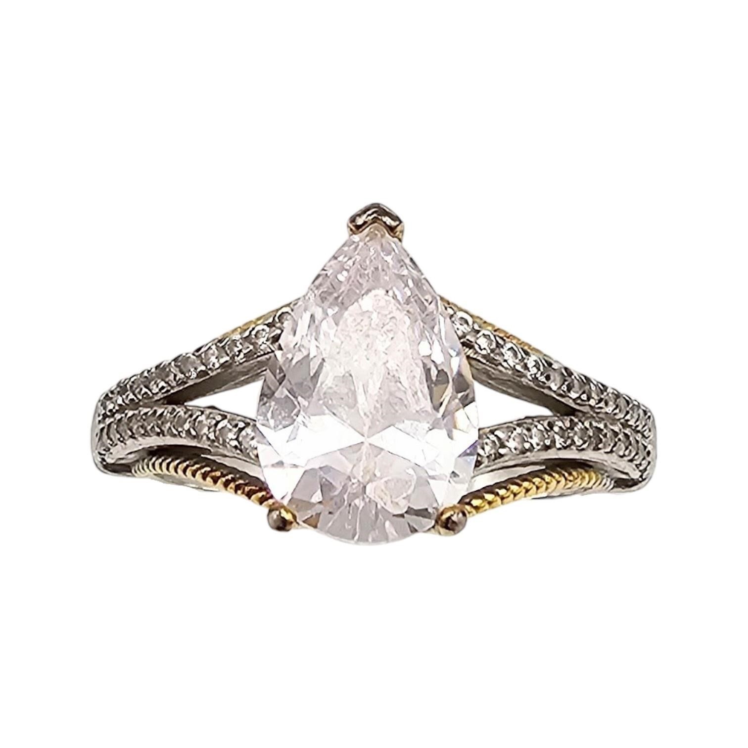 VTG 925 BGE Pear Shaped CZ Ring 8.5 Sterling Silver 4g Vermeil Split Shank