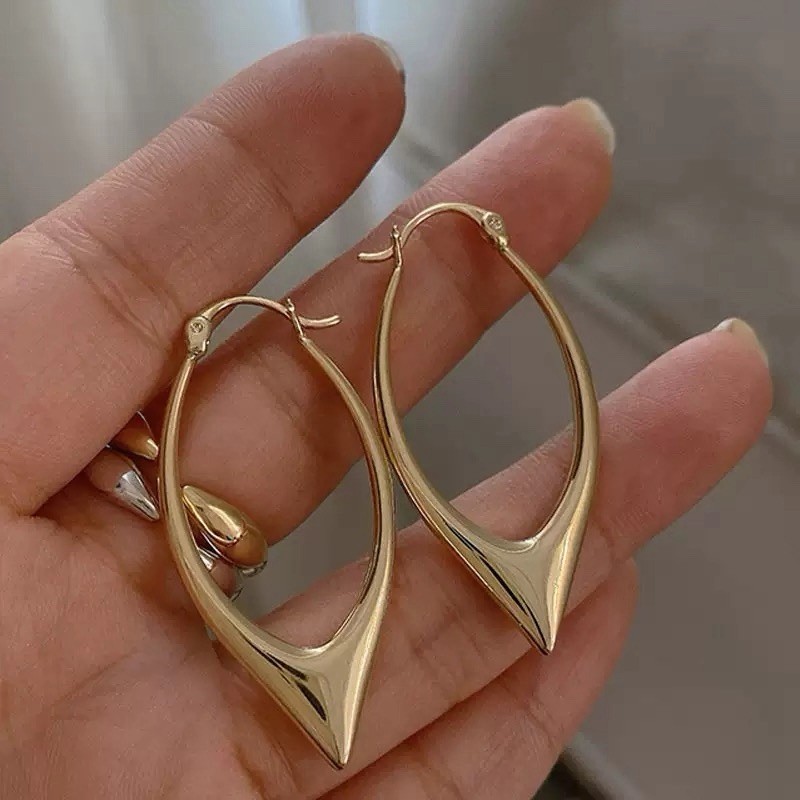 18K Gold Plated Marquise Hoop Earrings Minimalist Geometric Dangle Earrings A43