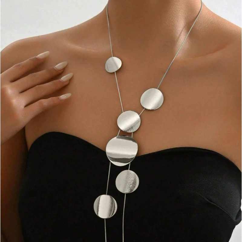 Circular Heart-Shaped Geometric Necklace Hollow Y-Shaped Design Creative Long Pe