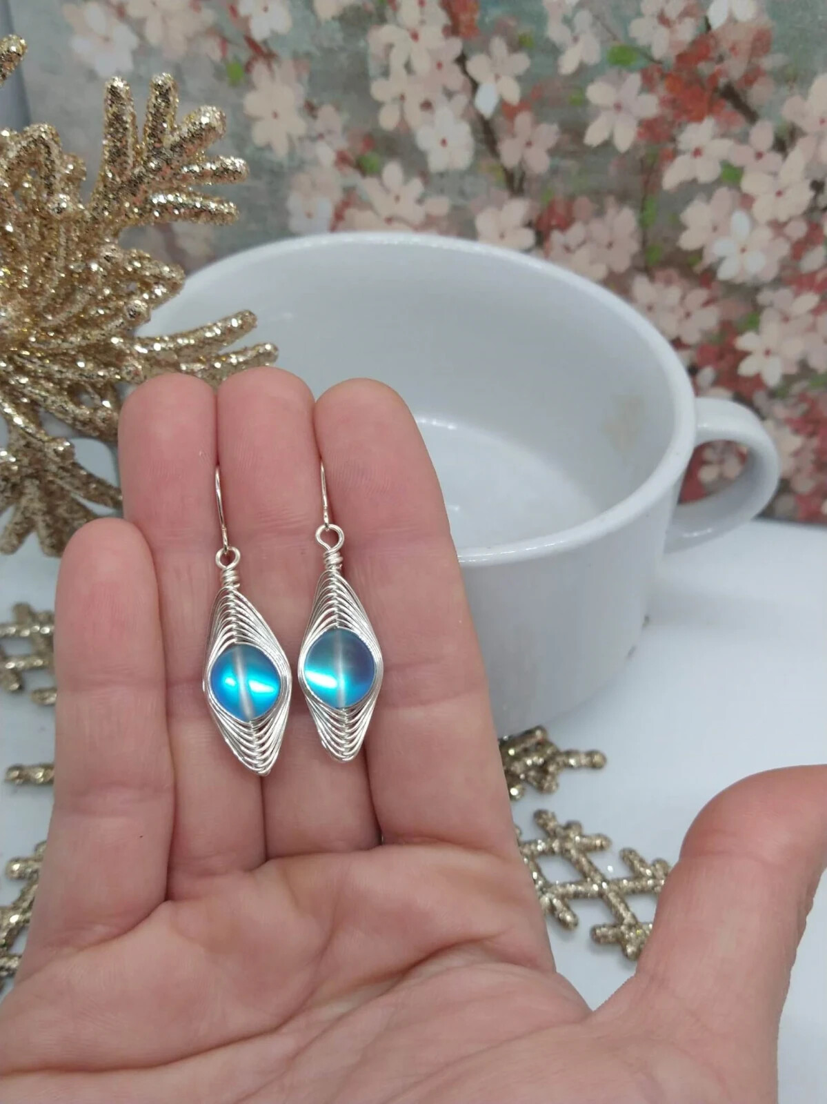 Blue Glowing Earrings Minimalist Style Gift For Her Dangle Earrings Drop Earring