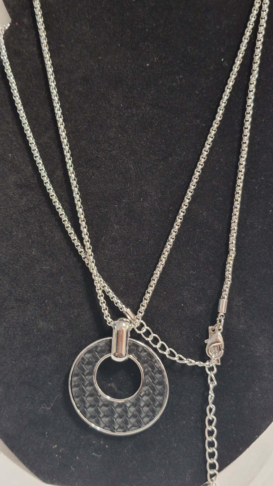 White House Black Market Silver Tone Round Charm Pendant Necklace Cable Signed