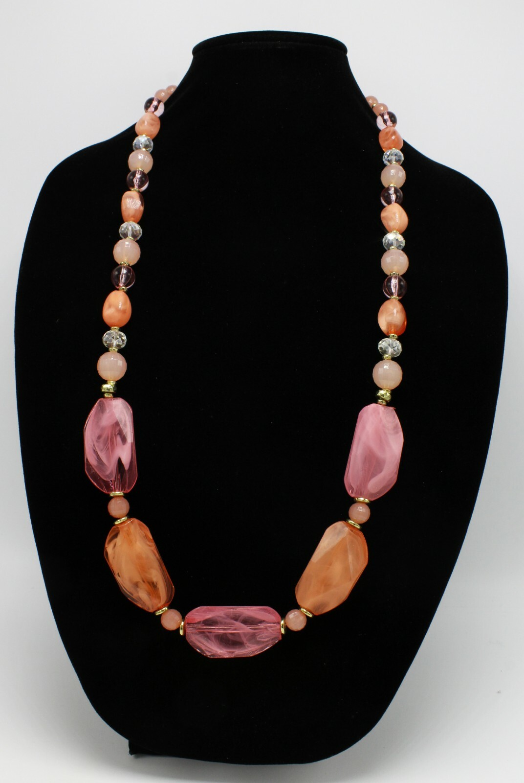 New Peach & Orange Beaded Statement Necklace #N2046