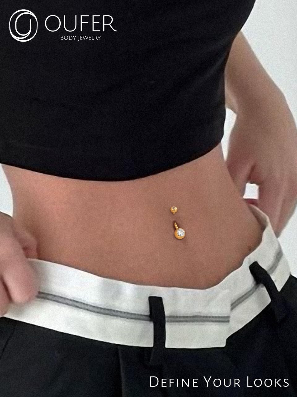 OUFER Gold Belly Button Rings, 316L Surgical Steel Internally 1.6*16mm,