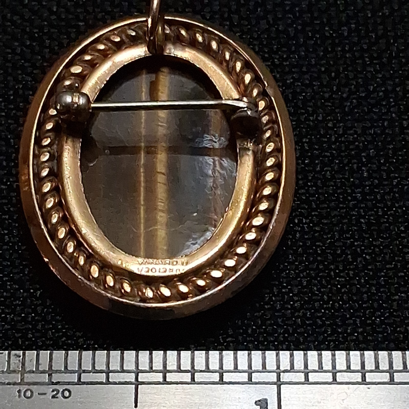 VINTAGE SIGNED WINARD 12K GF GOLD FILLED PENDANT PIN BROOCH TIGEREYE