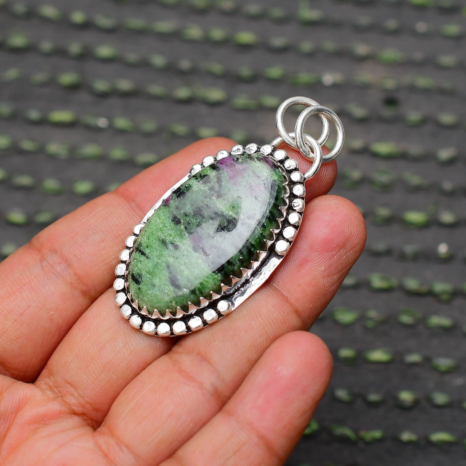 Ruby Zoisite Gemstone 925 Sterling Silver Handmade Pendant Jewelry Approx 2.08″