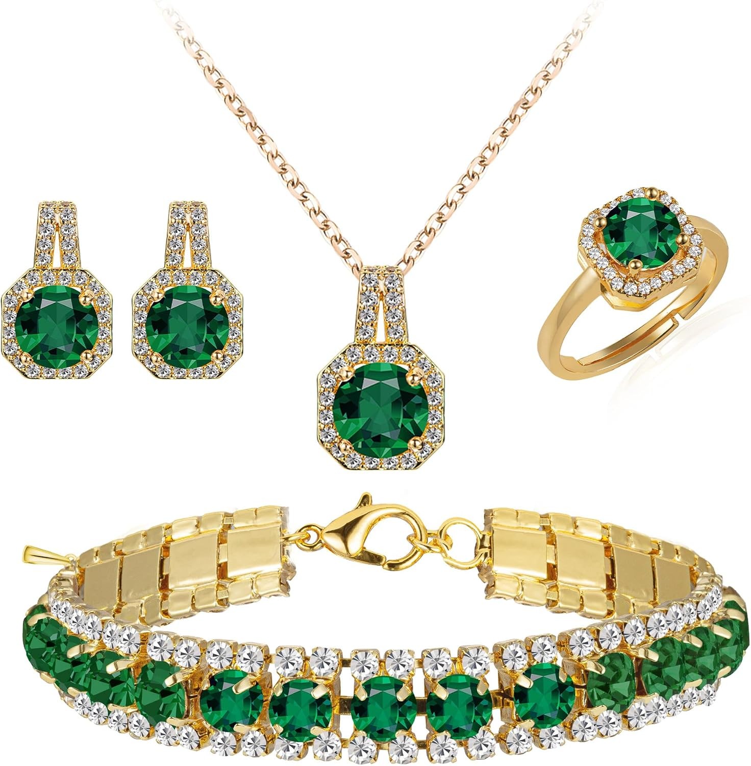 Jewelry Sets 4Pcs Cubic Zirconia Wedding for Bride Bridesmaid Cubic Zirconia Pen
