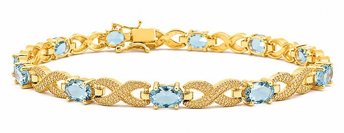 GENUINE 6.22 Cts AQUAMARINE & DIAMOND BRACELET 14K YELLOW GOLD PLATED – NWT