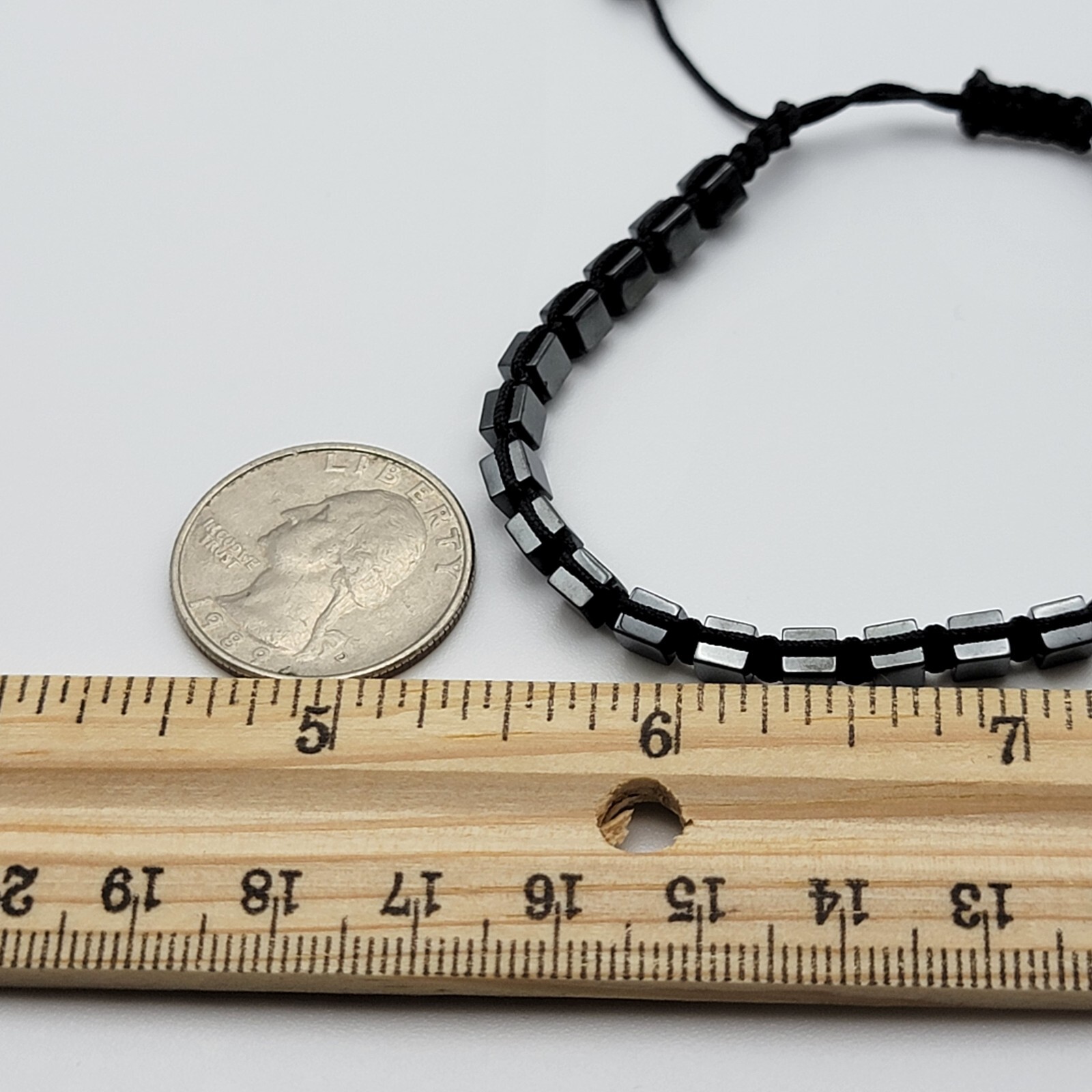 Gray Hematite Square Bead Cord Bracelet 6.5-10.5 In Slider Sizable Unisex Adults