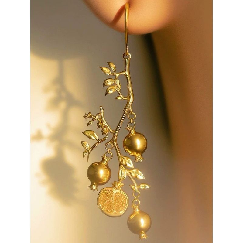 Gold plated pomegranate drop earrings chinese style new chinese fashion 1 pair-