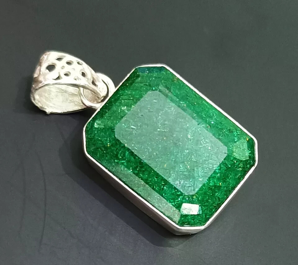 68.05 Ct Certified StunningGreen Emerald 925 Solid Silver Pendant Loose Gemstone