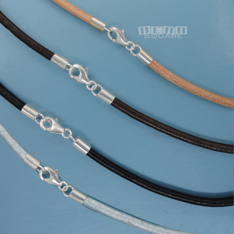 Sterling Silver 2.5mm 2-1/2mm Round Genuine Leather Cord Necklace Lobster Clasp