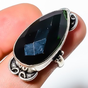 Natural Black Onyx – Brazil Gemstone 925 Silver Plated Ring s.7 TR7508-704