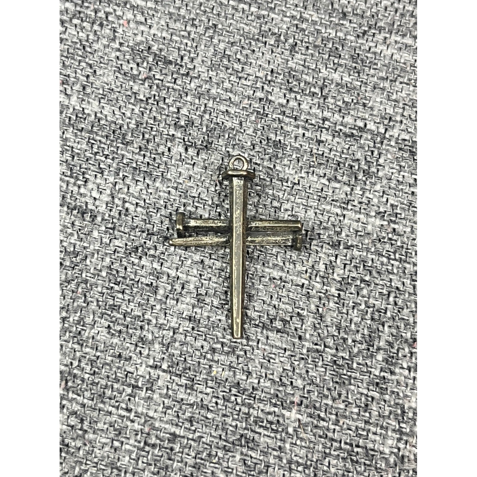 Antique Bronze Nail Cross Pendant Religious Industrial Faith Charm Unisex