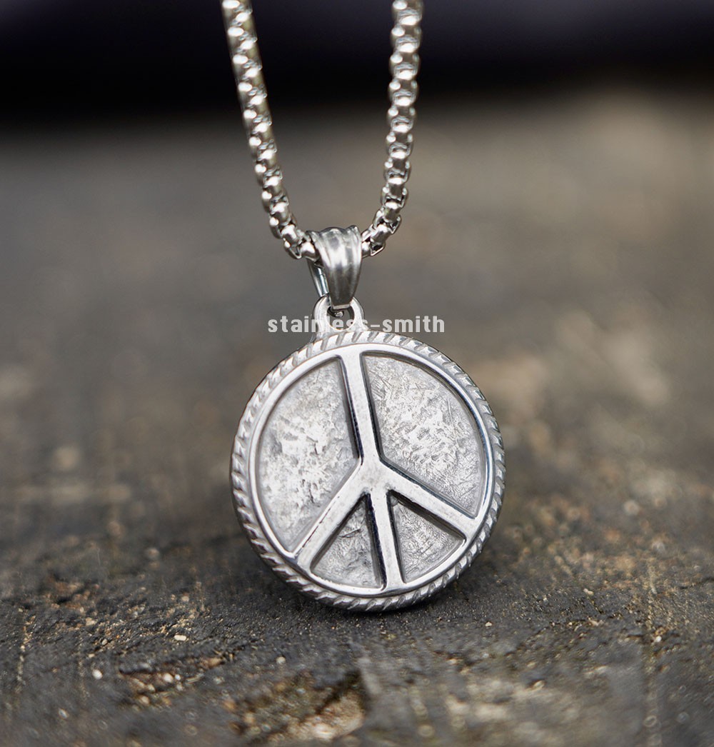 SMITH Mens Womens Fashion Peace Sign Symbol Pendant Necklace Stainless Steel