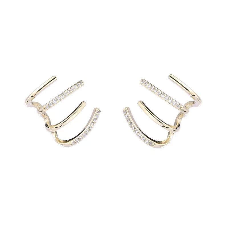 Minimal 3 Bar CZ Stud Earrings S925 Silver Post Women Daily Wear Jewellery