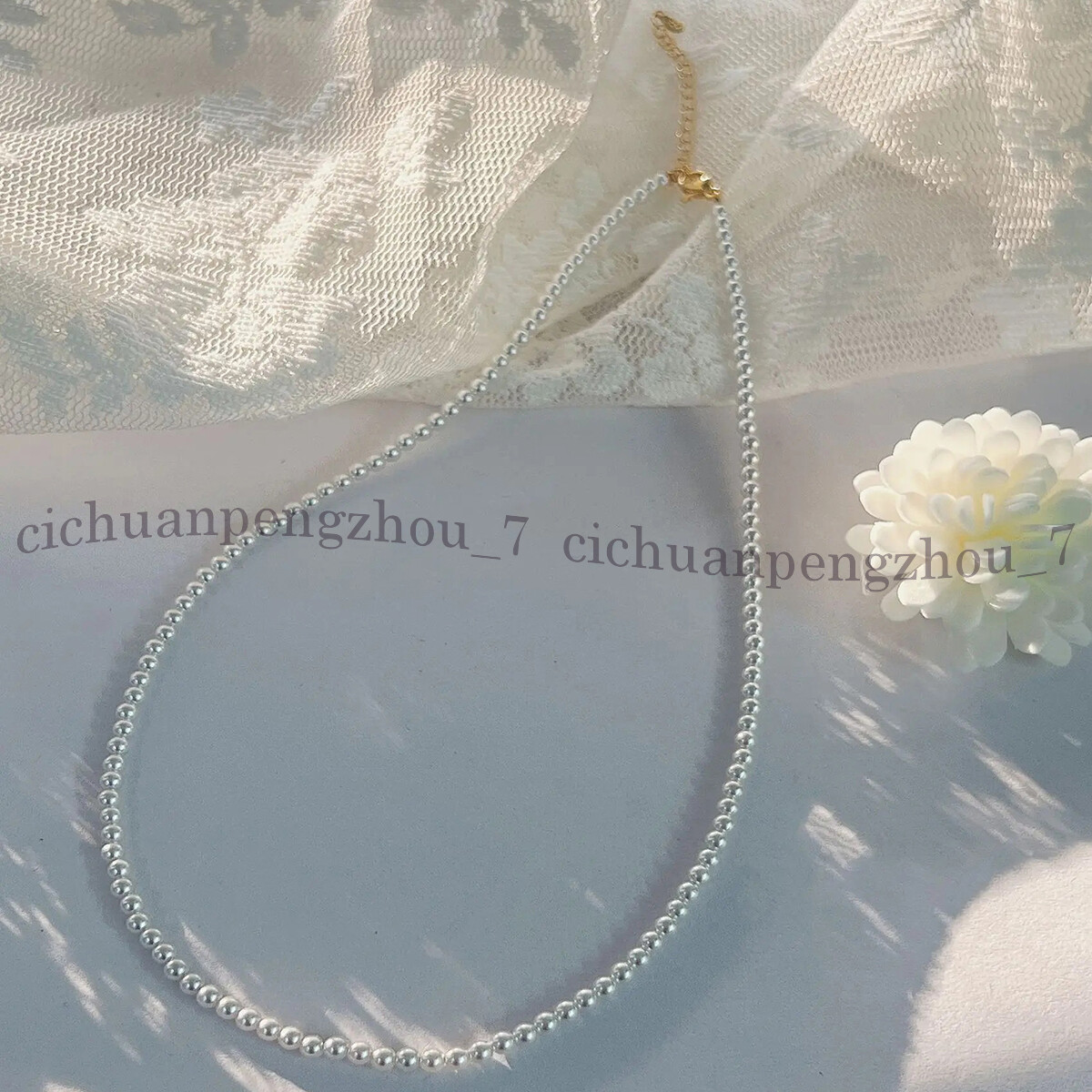 Small 3mm White South Sea Shell Pearl Imitation Pearl Round Beads Necklace
