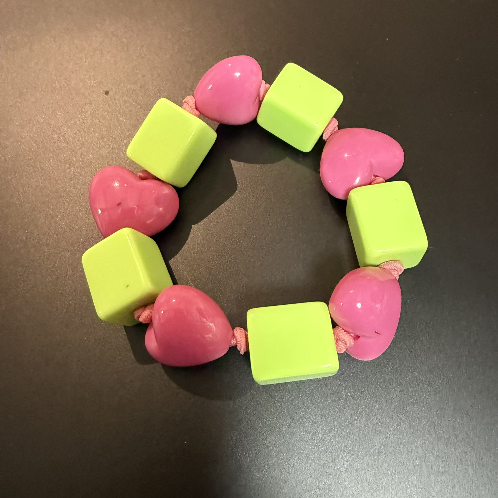 Gymboree Lovable Giraffe Pink Hearts Lime Green Cubes Girls Stretch Bracelet