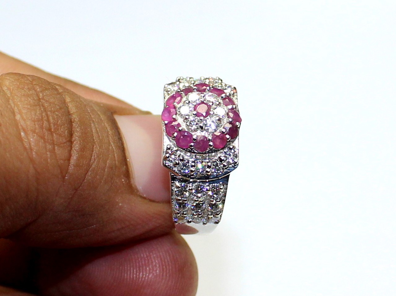 Burmese Ruby Ring, Natural Gemstone With Sparkle Moissanite 925 Silver Jewelry