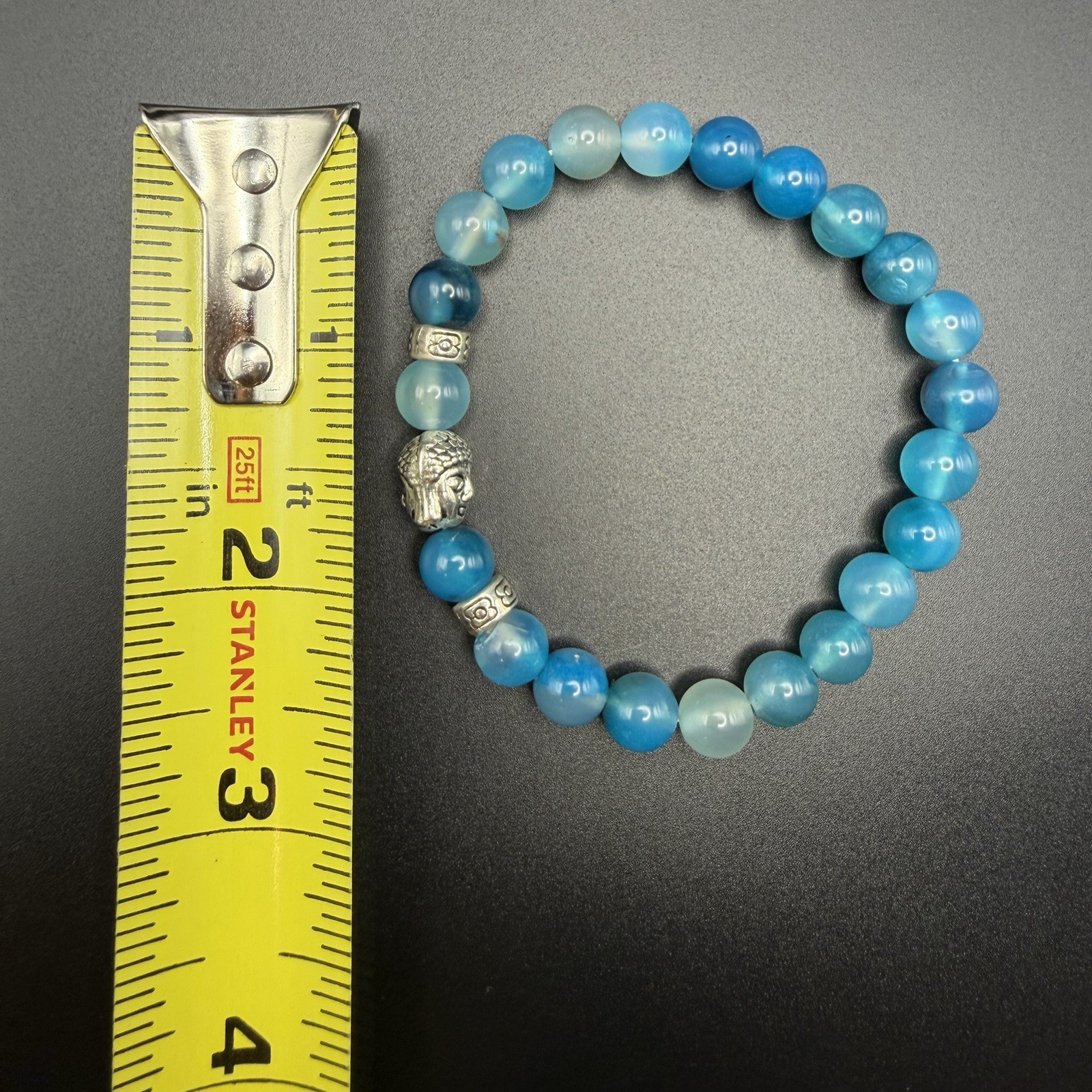 Blue Beads 8mm Stone Metal Buddha Charm Bracelet New