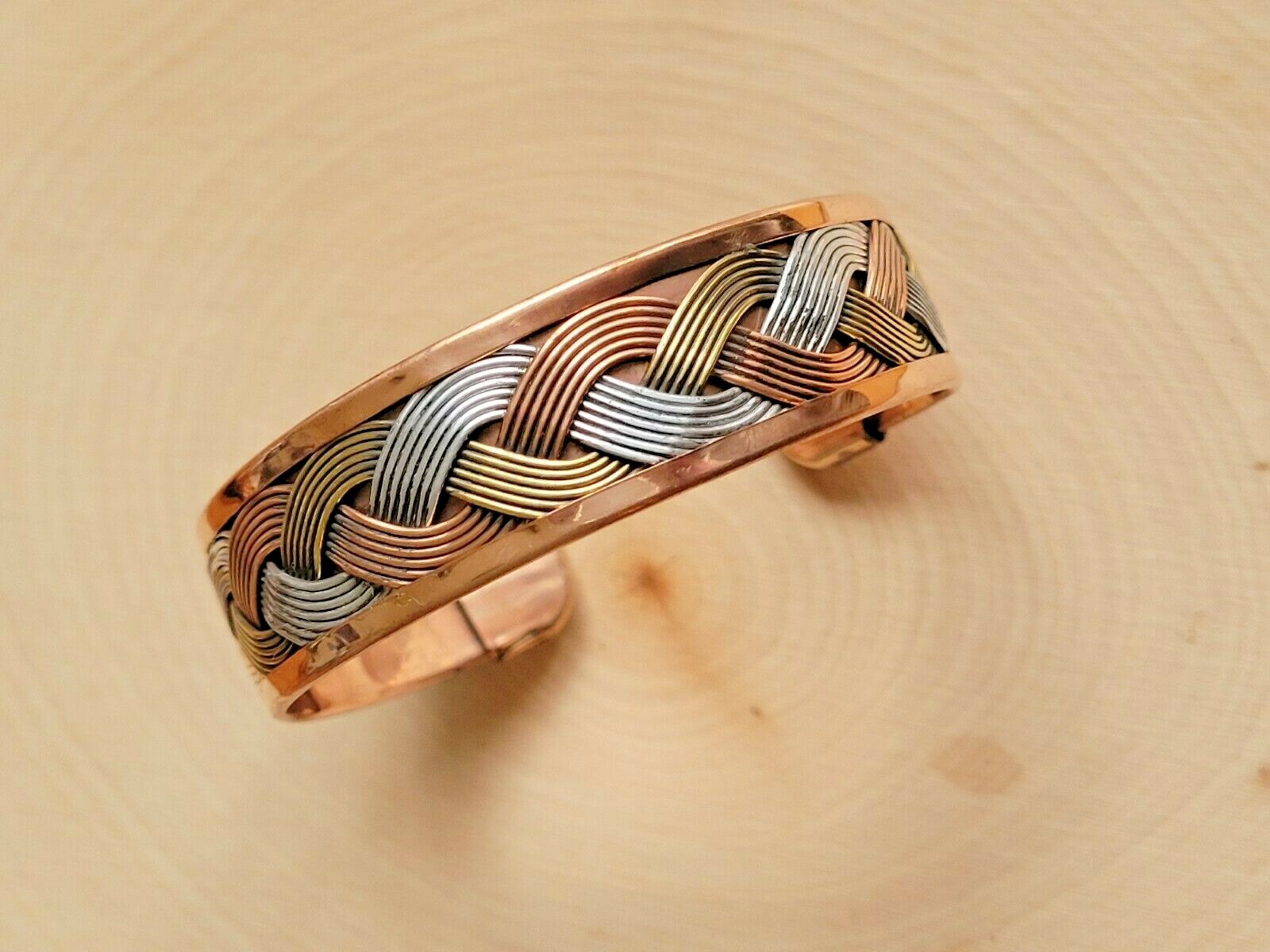 Solid Copper Tricolor Cuffed Health Bracelet – Copper Bracelet Braided