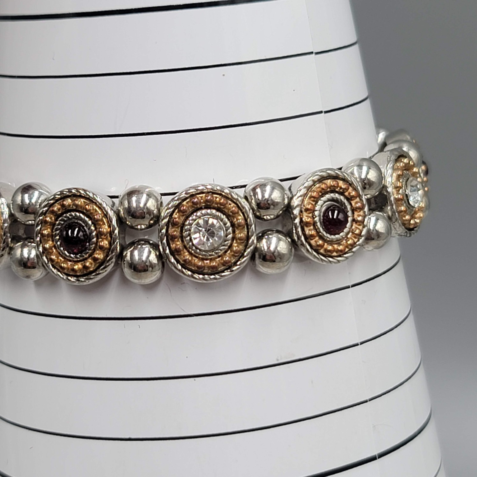 Clear Red Rhinestone Panel Elastic Bracelet Silver tone Gold tone 7″
