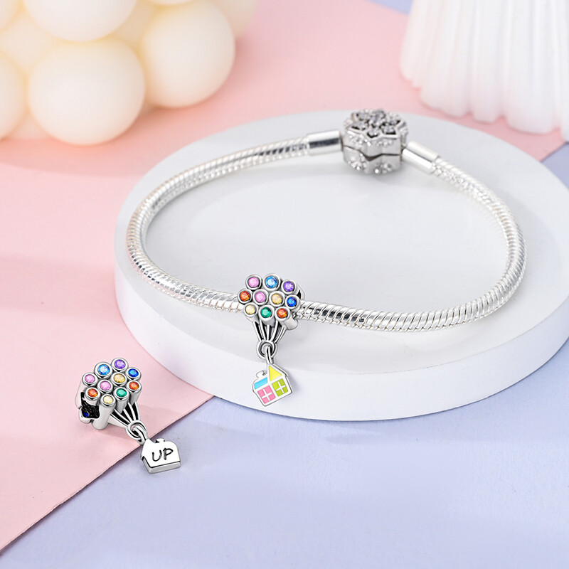 MULA European Silver Plated Charm AAA CZ Enamel Balloon House For Women Bracelet
