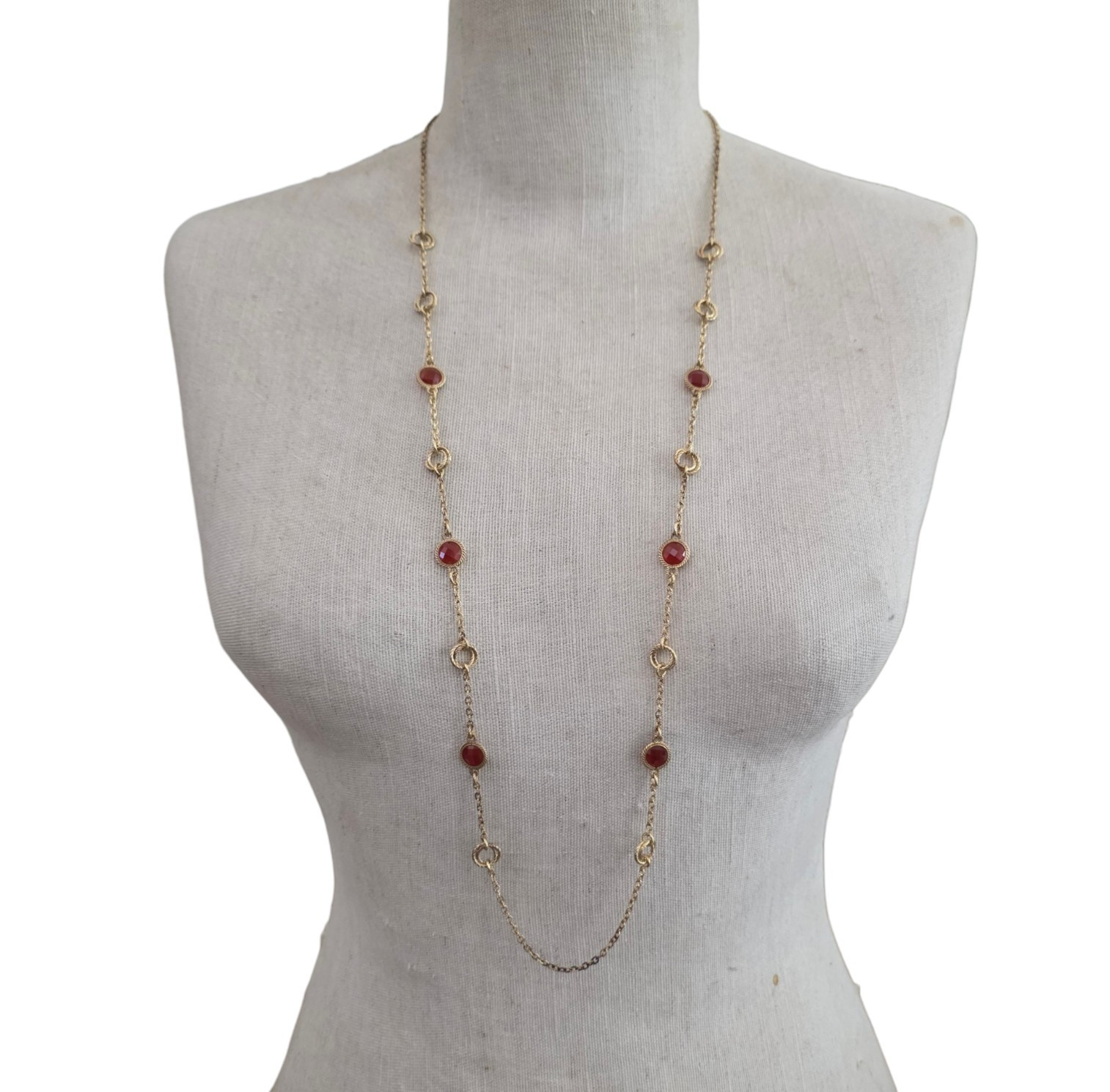 Judith Ripka Verona Gold Plated Sterling Silver Red Agate Station Necklace 36 DS