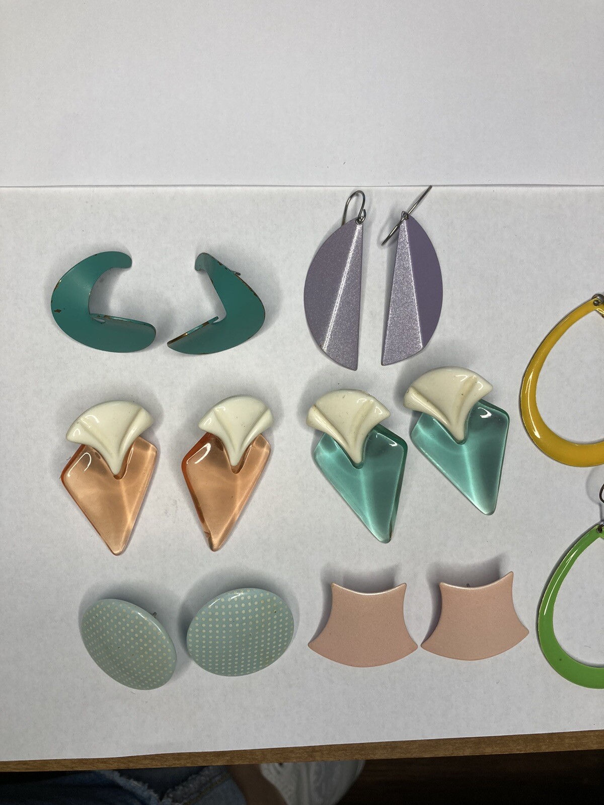Vintage 1980 Earring Lot Of 8 Pair Colorful Metal Plastic Dangles