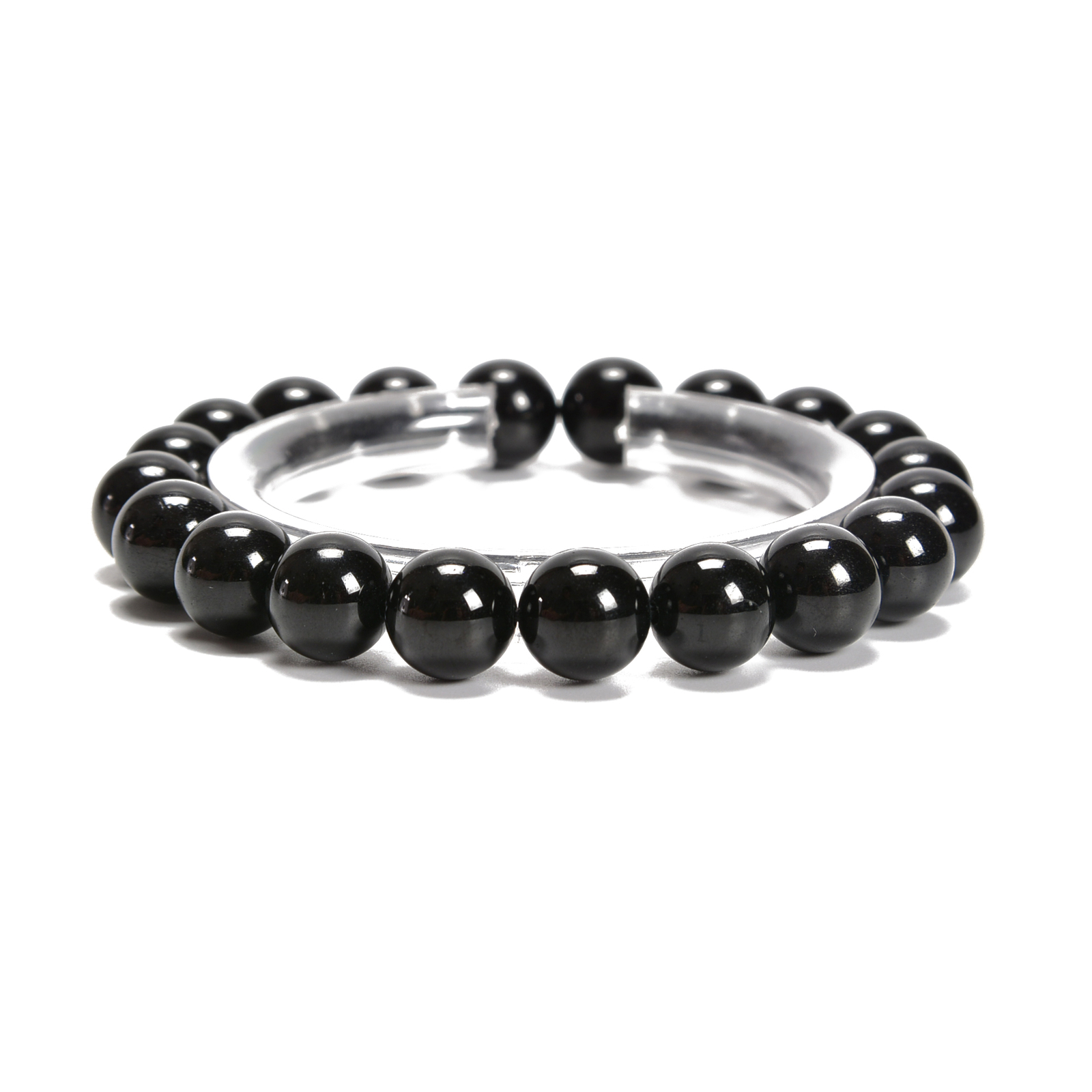 Natural Black Tourmaline Smooth Round Beaded Bracelet Size 8mm 10mm 7.5” Length