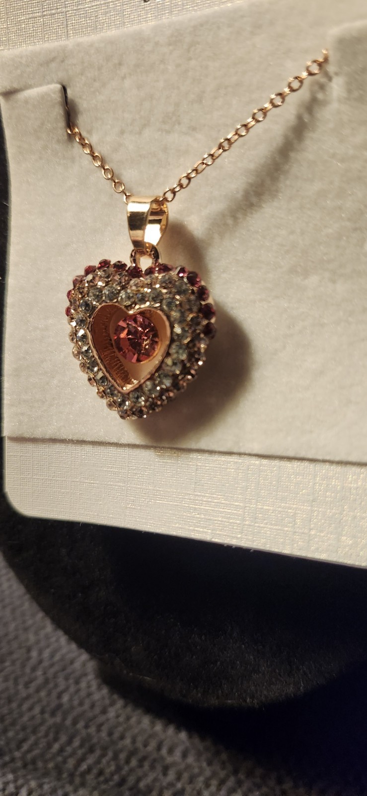 Vtg Red Colored Crystal Heart Necklace 16-20in Adjustable Chain