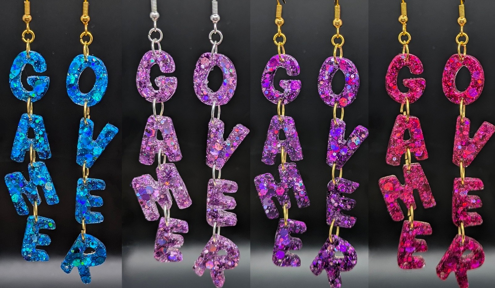 Glitter GAME OVER Earrings – Novelty X Box PlayStation Fun Gift For Gamers