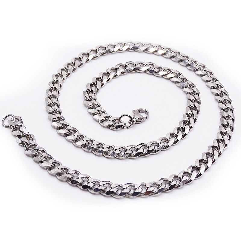 18″ 3mm Stainless Steel Chain Cuban Curb Necklace Dog Tag Women Men Link Jewelry