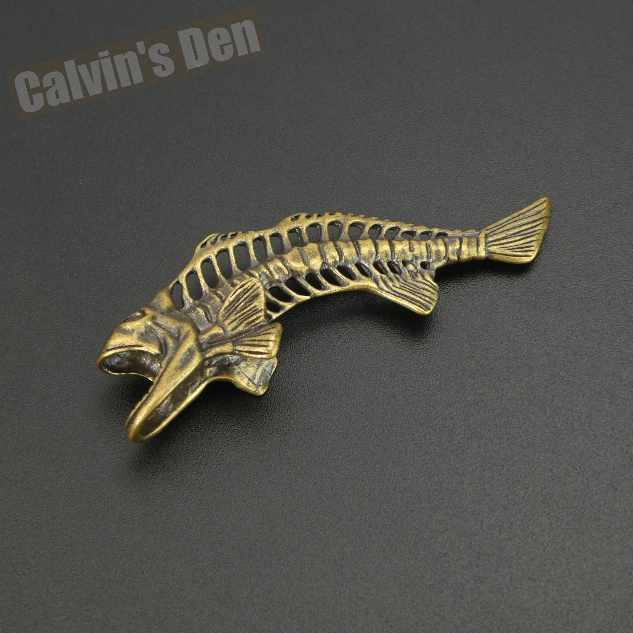 Solid Brass Fish Skeleton Fossil Style Pendant Punk Fun Gift