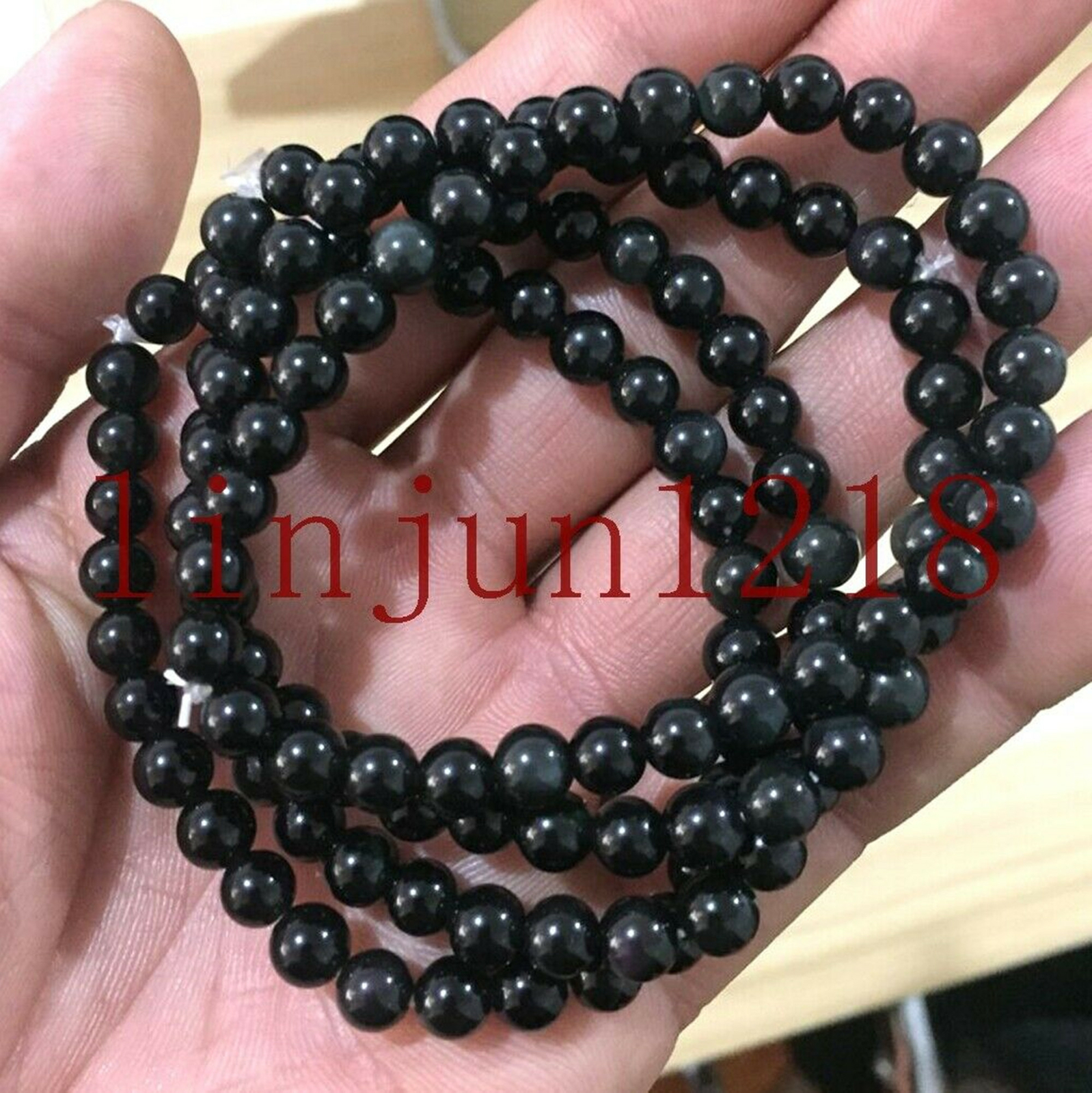 4pcs 6mm Black Rainbow Obsidian Gemstone Beads Bracelet Bangle 7.5”AAA