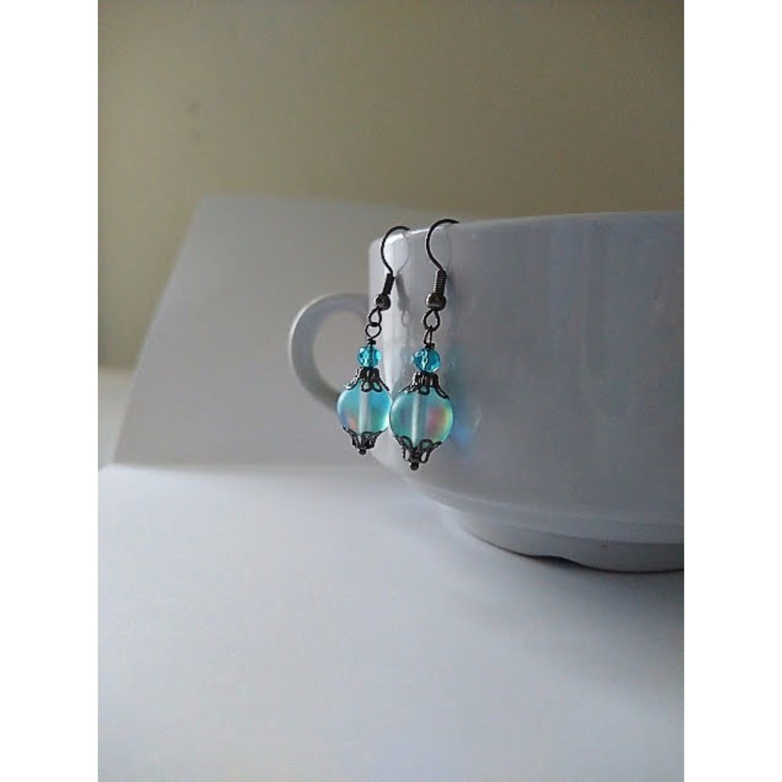 Mermaid Glass Dangle Earrings, Bridal Earrings, Bridesmaid Earrings, Handmade
